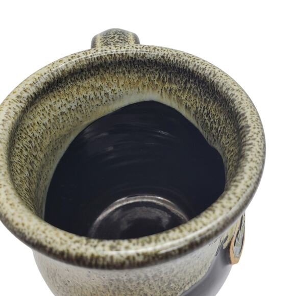 Verena Street Coffee Mug 14oz Deneen Pottery Black Beige Green Drip Glaze Cup - Picture 8 of 10